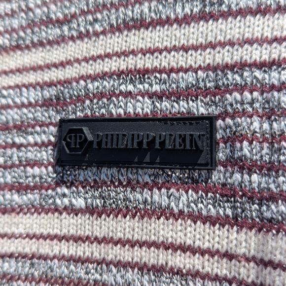Philipp Plein | Logo Pullover Crewneck Sweater Striped Large B&W Cotton Vintage - Picture 4 of 11
